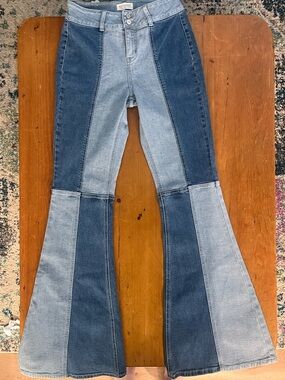 Shyanne Two-Tone Blue Patchwork Flare Bellbottom Jeans